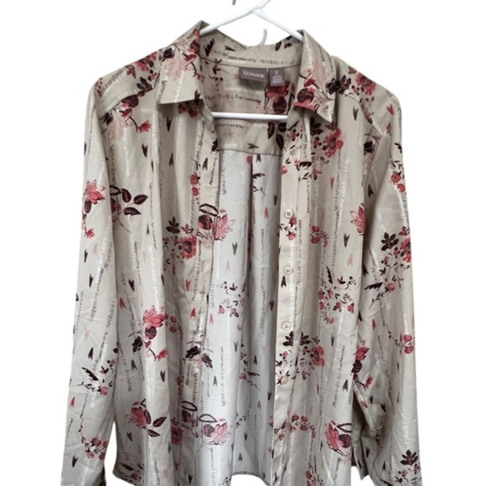 Chico's Beige and Pink Floral Blouse